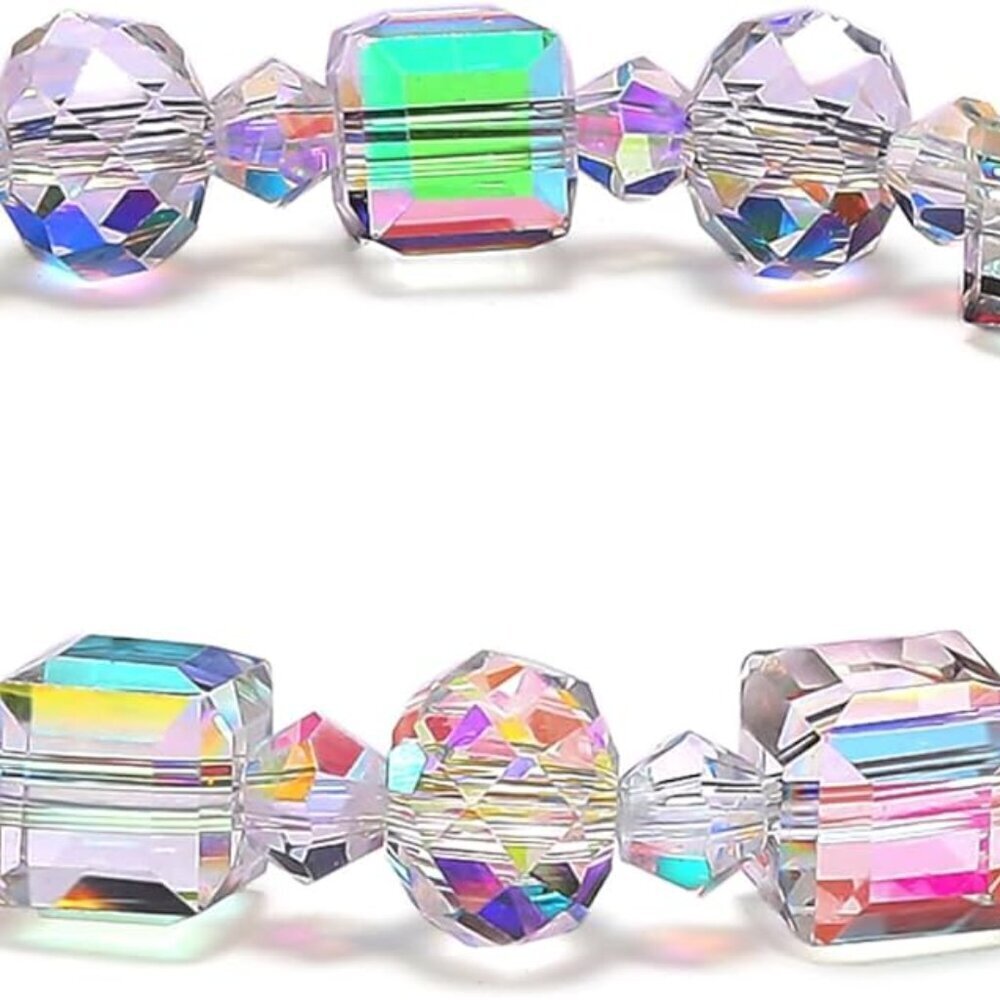 Crystal Beaded Bracelet Women Rainbow Sparkle 8mm Elastic Jewelry Gift